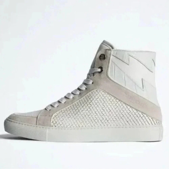 NIB Zadig & Voltaire High Flash Keith Leather Sneaker White Snake Croc Suede 38 - Picture 3 of 13